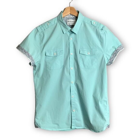 ANTHROPOLOGIE Paper Denim & Cloth Turquoise Button Front Shirt with Stretch Sz L - Picture 3 of 9